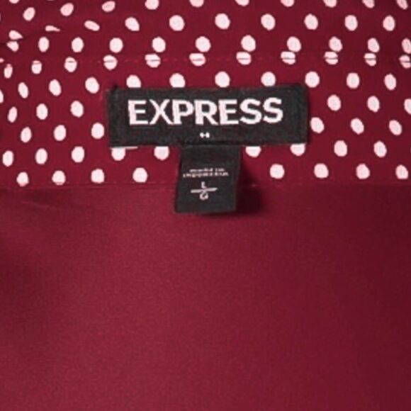 Express Women's Shirt Dress Button Up Red White Polka Dot Belted V-Neck Lined L - Picture 3 of 9
